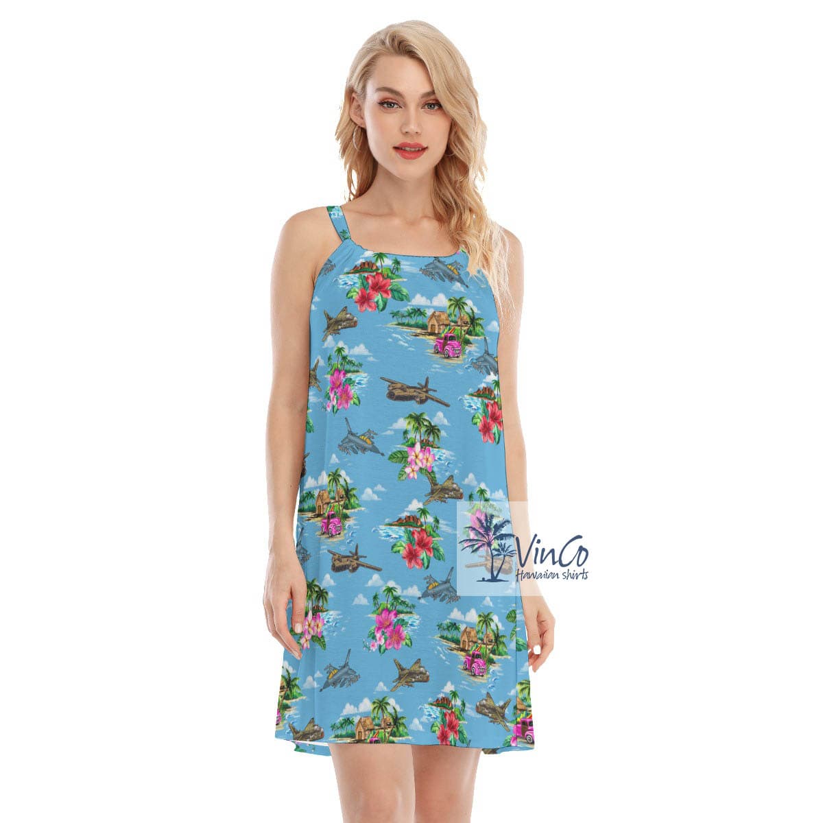 Cool Airplanes Tropical Hibiscus Summer Dresses For Women (2)