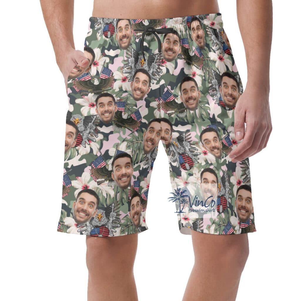 Cool American Eagle Gun Custom Face Hawaiian Summer Shorts
