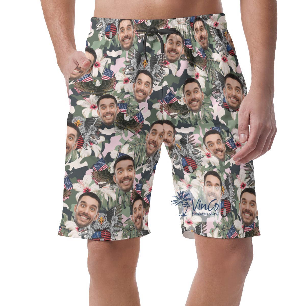 Cool American Eagle Gun Custom Face Hawaiian Summer Shorts