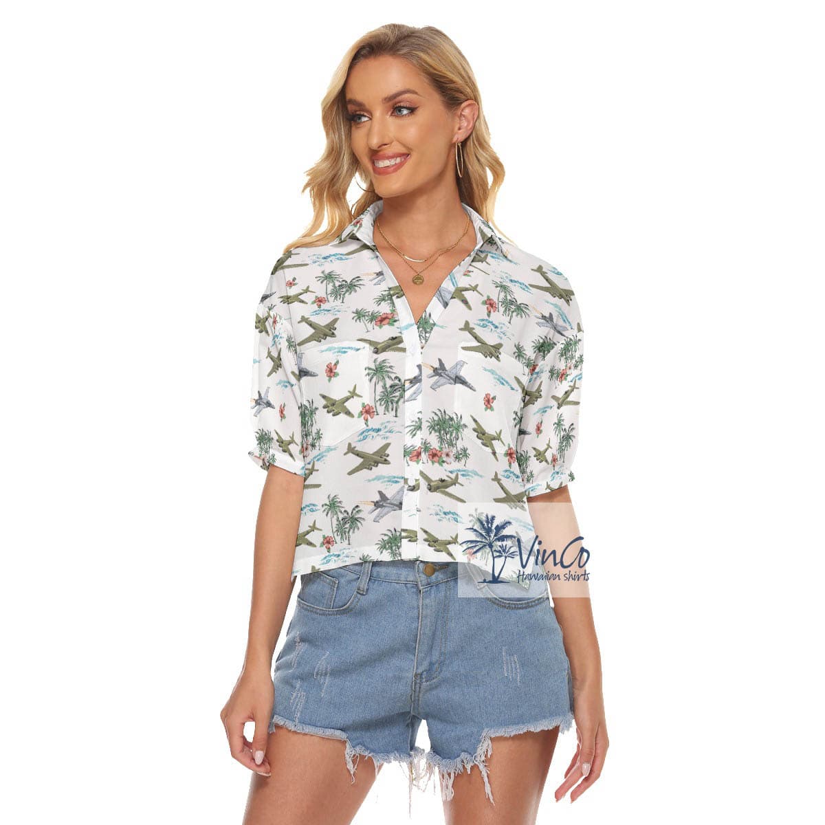 Cool Bomber Airplanes Hibiscus Hawaiian Crop Top Shirt