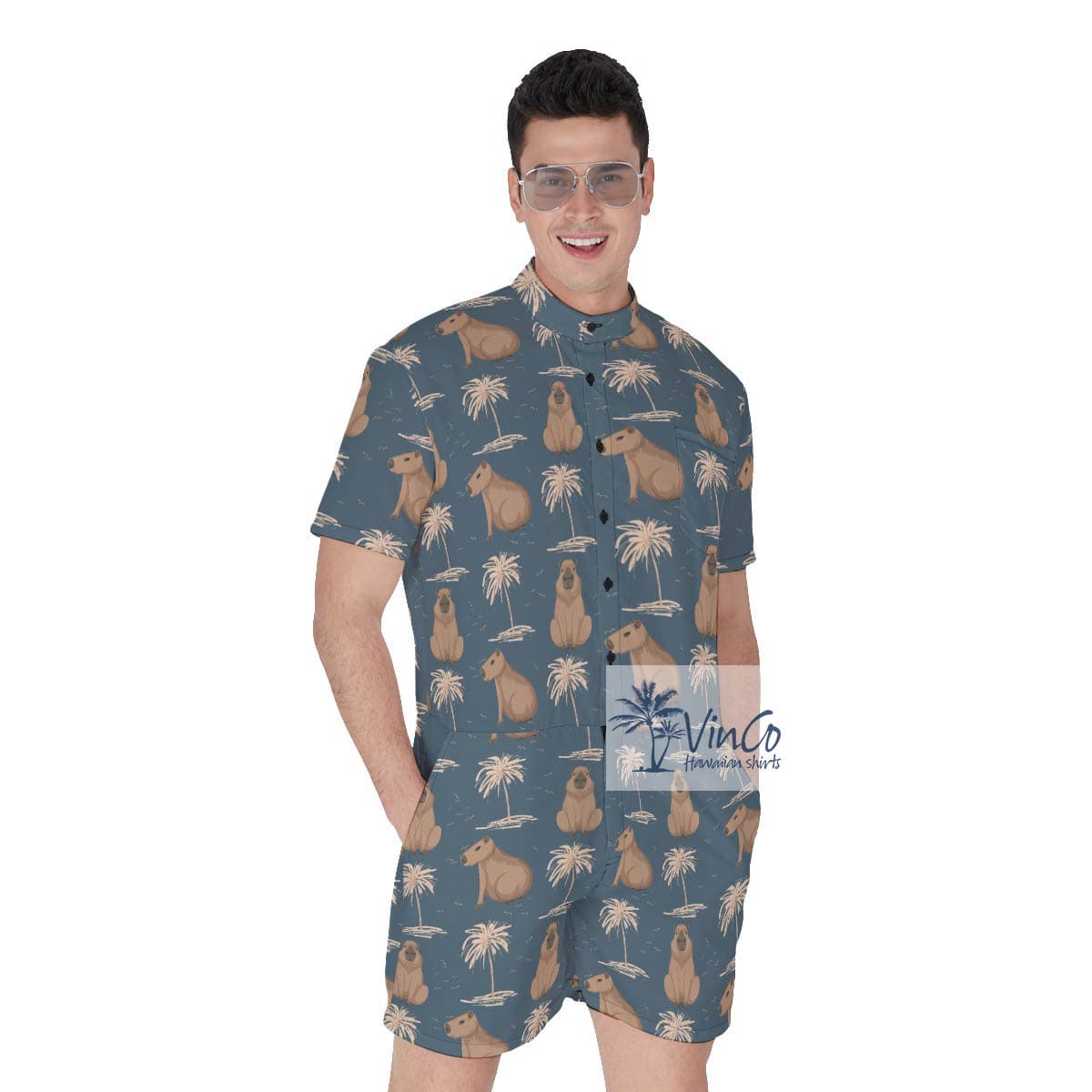 Cool Capybara Hawaiian Romper For Men (2)
