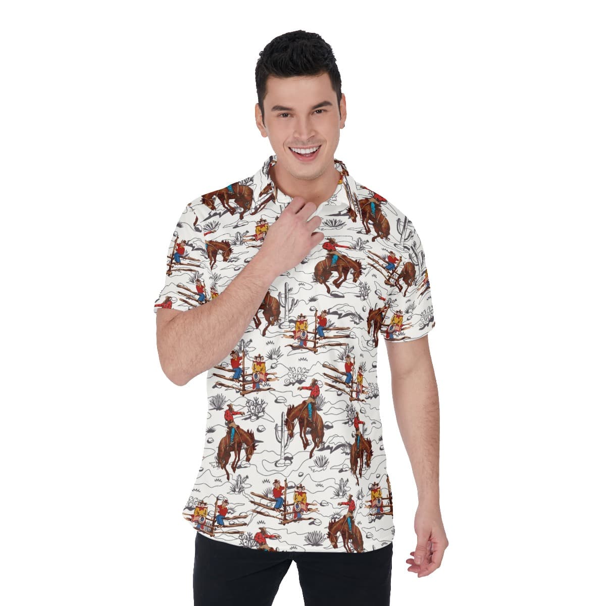 Cool Cowboy Hawaiian Collared Shirt Polo For Men