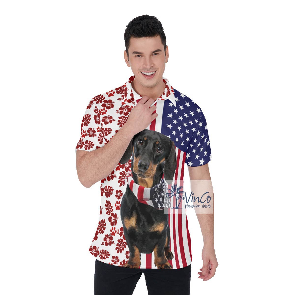 Cool Dachshund American 4th Of July Patriotic Polo Shirt For Men (2)