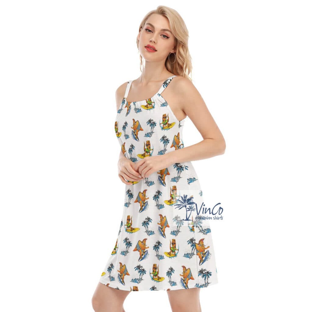 Cool Dinosaur Surfing Hawaiian Summer Dresses For Women