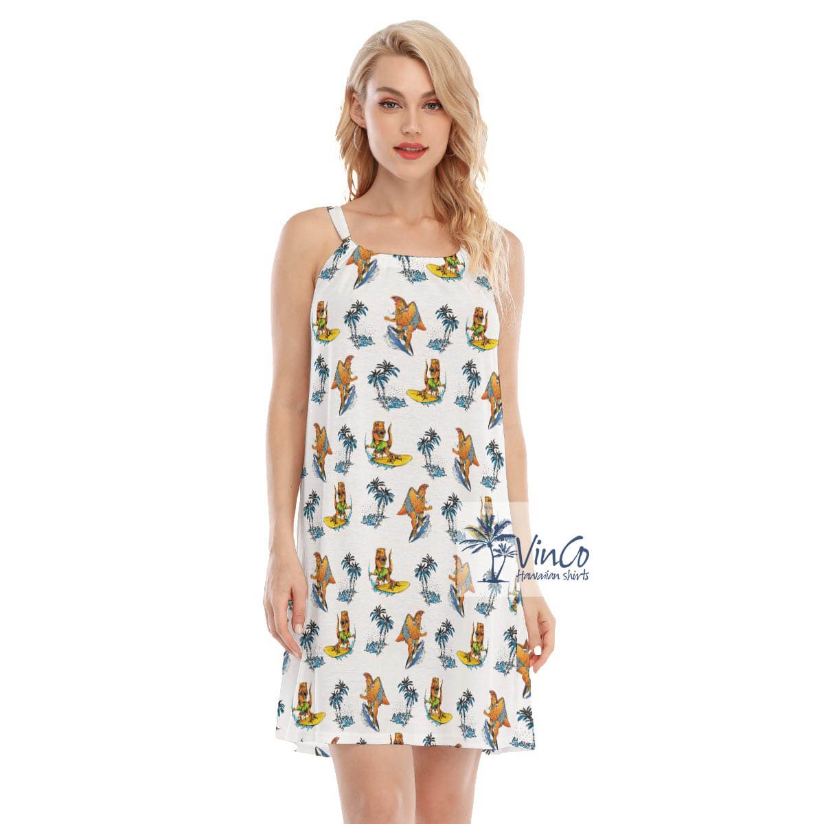 Cool Dinosaur Surfing Hawaiian Summer Dresses For Women (3)