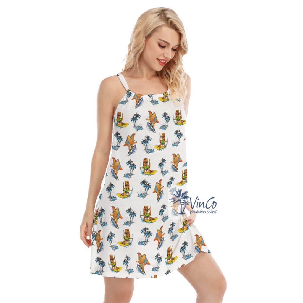 Cool Dinosaur Surfing Hawaiian Summer Dresses For Women