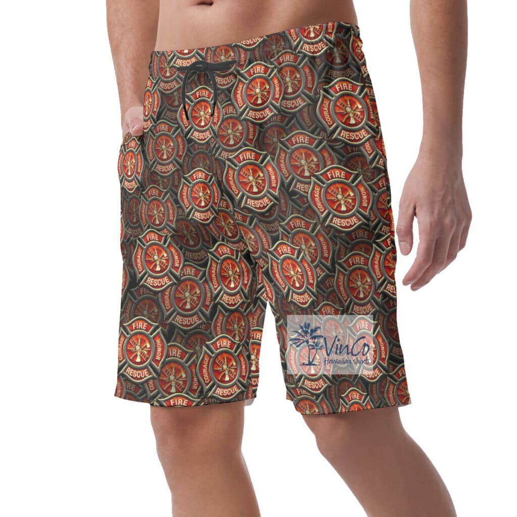 Cool Firefighter Courage Rescue Honor Hawaiian Beach Shorts For Men