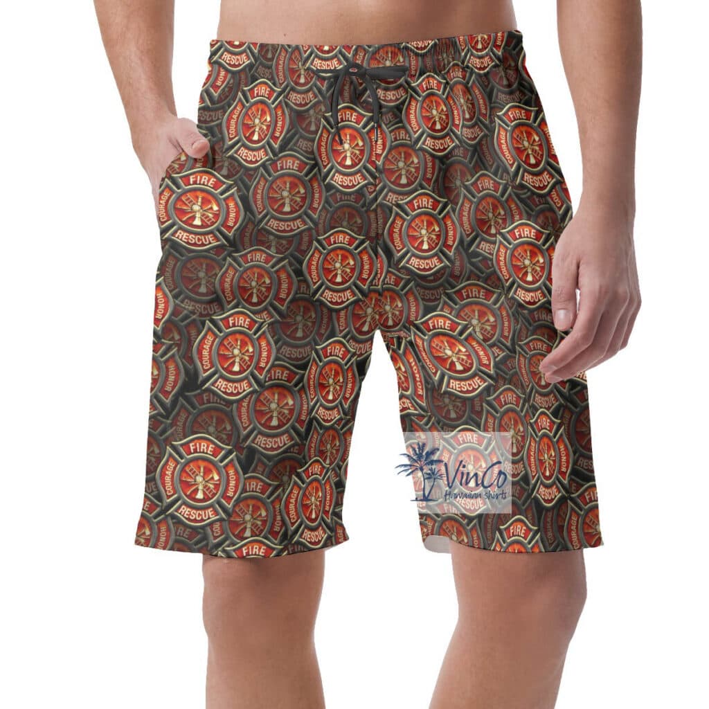 Cool Firefighter Courage Rescue Honor Hawaiian Beach Shorts For Men