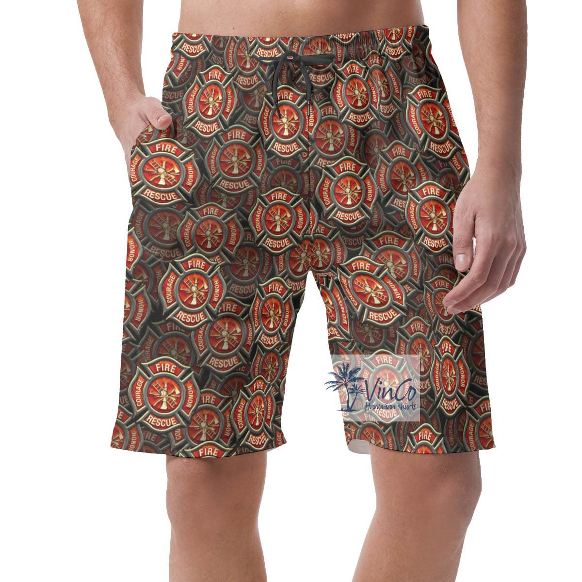 Cool Firefighter Courage Rescue Honor Hawaiian Beach Shorts For Men