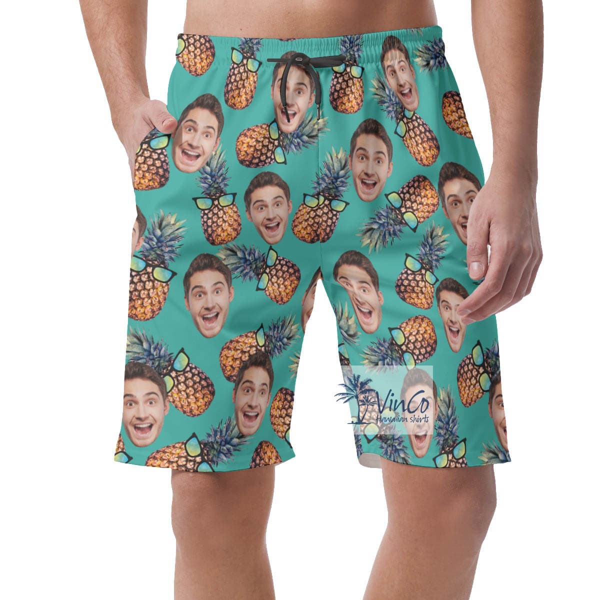 Cool Pineapple Custom Face Hawaiian Summer Shorts For Men