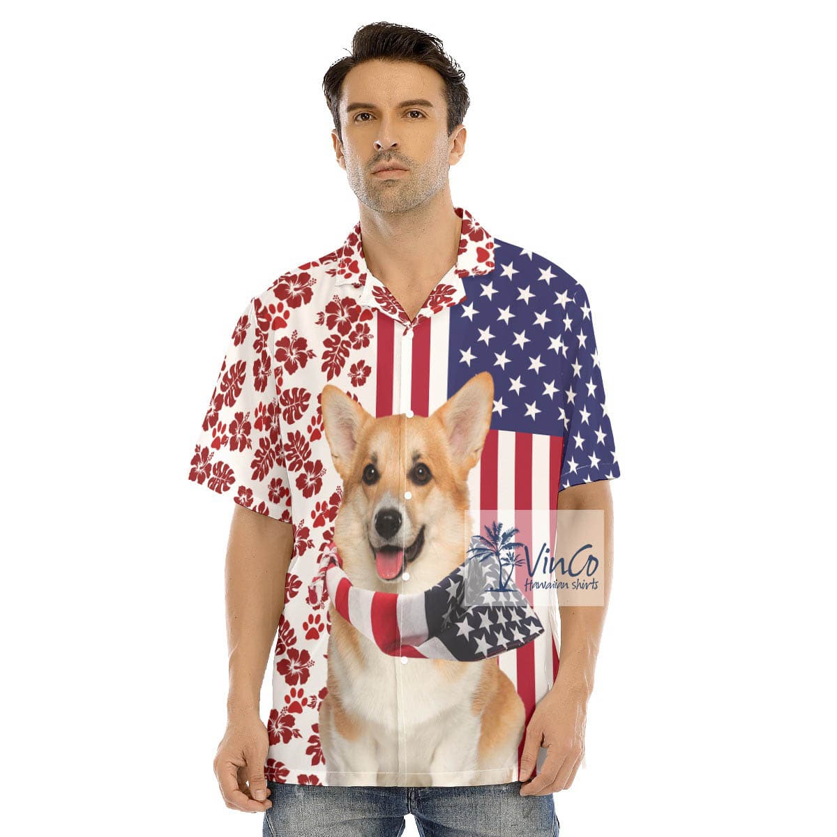 Corgi Patriotic 4th Of July Hawaiian Button Up Shirt For Men (2)