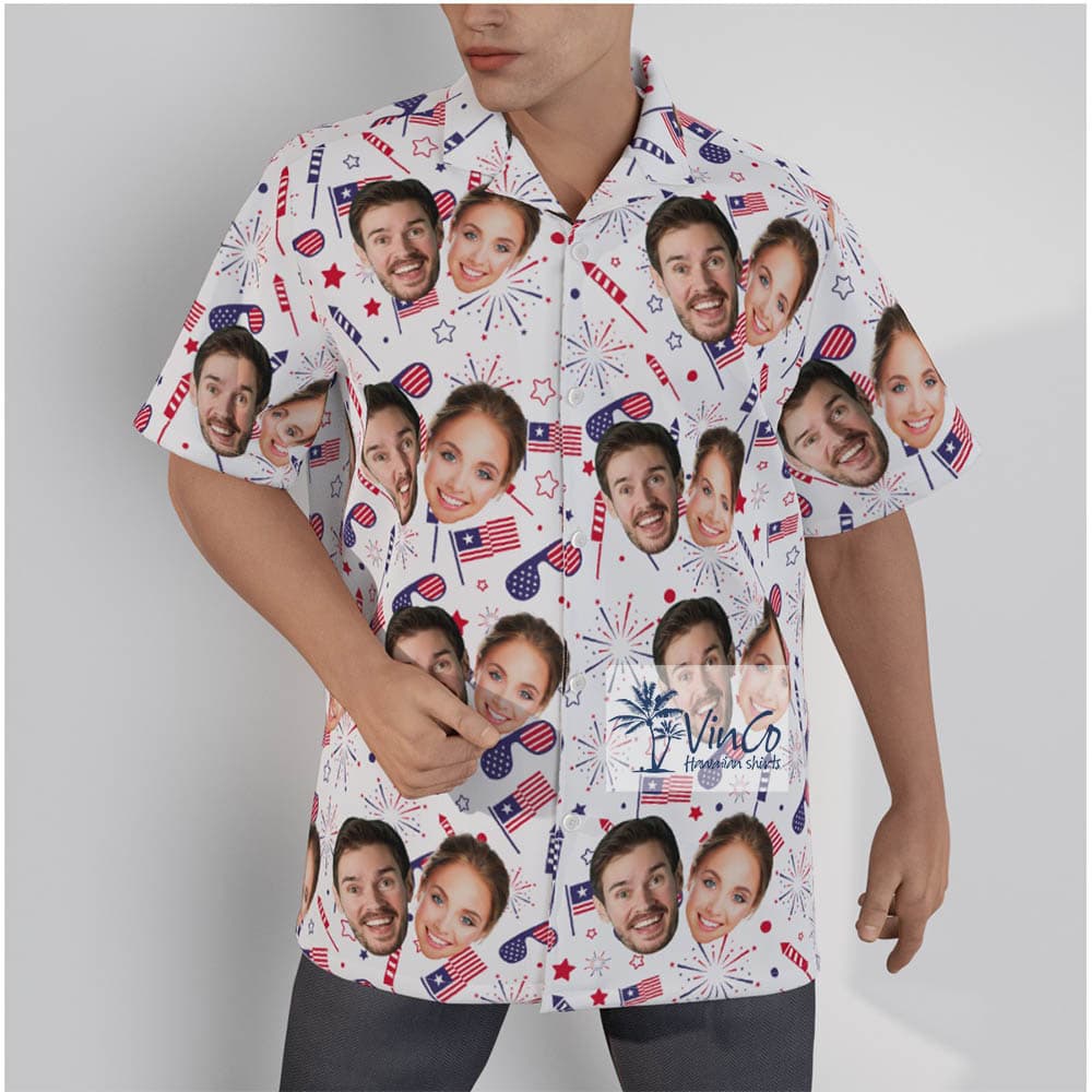 Custom 2 Faces 4th of July Hawaiian Button Shirt For Men (2)