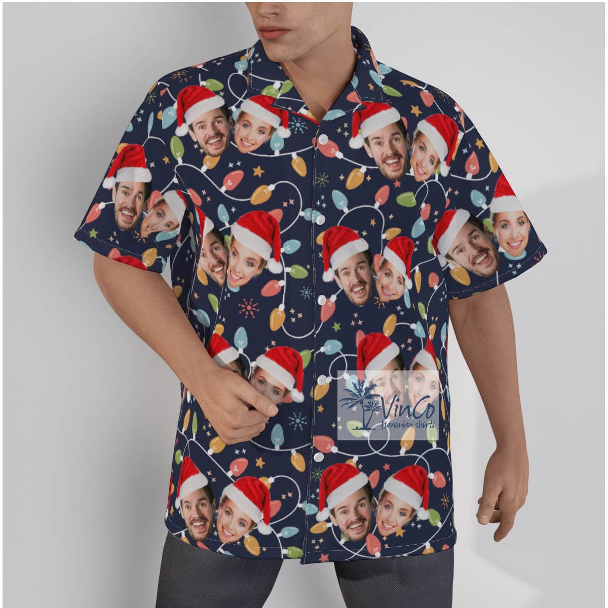 Custom 2 Faces Christmas Lights Aloha Shirt For Men (2)