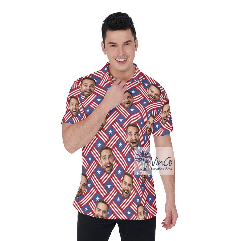 Custom American Hawaiian Golf Shirt With Custom Face For 4th Of July (1)