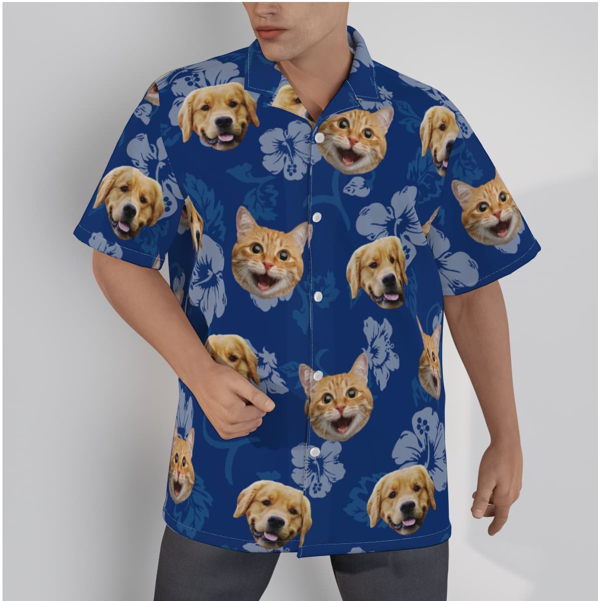 Custom Cat Dog Hawaiian Shirt Navy Blue (1)