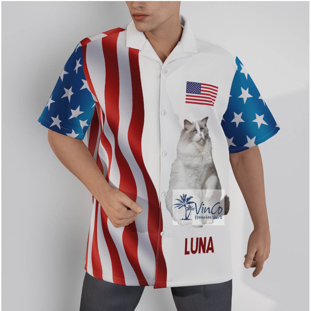 Custom Cat Patriotic Hawaiian Shirt With Name For Men (2)