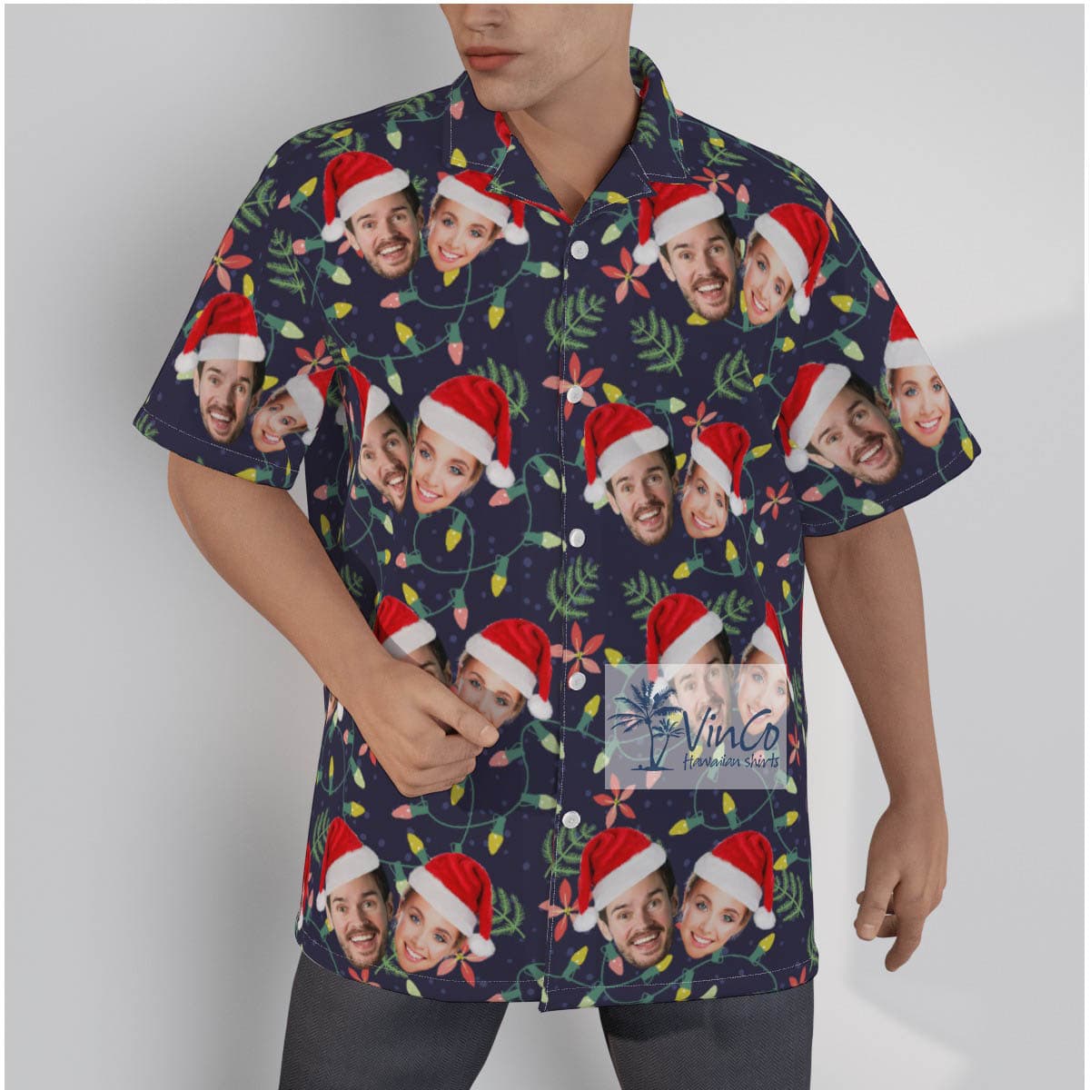 Custom Couple Faces Christmas Aloha Shirt (2)