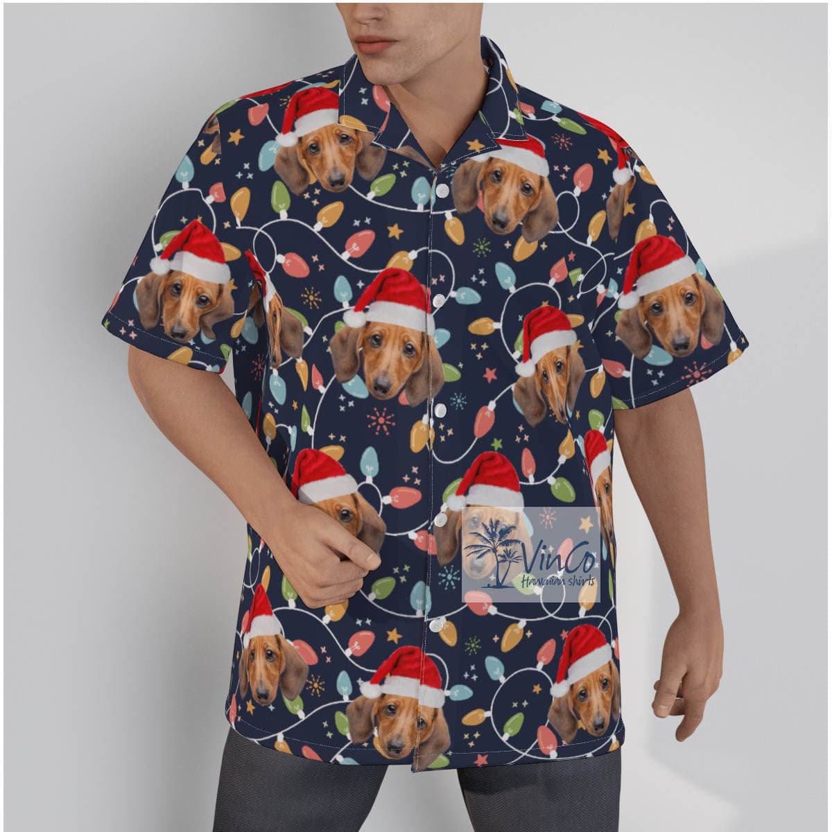 Custom Dog Christmas Hat Christmas Light Hawaiian Shirt (2)