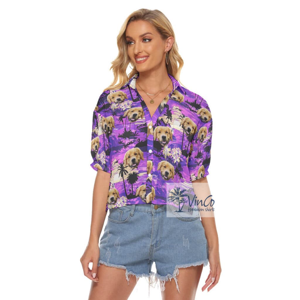 Custom Dog Face Aloha Crop Top Shirt Tropical Beach Scene