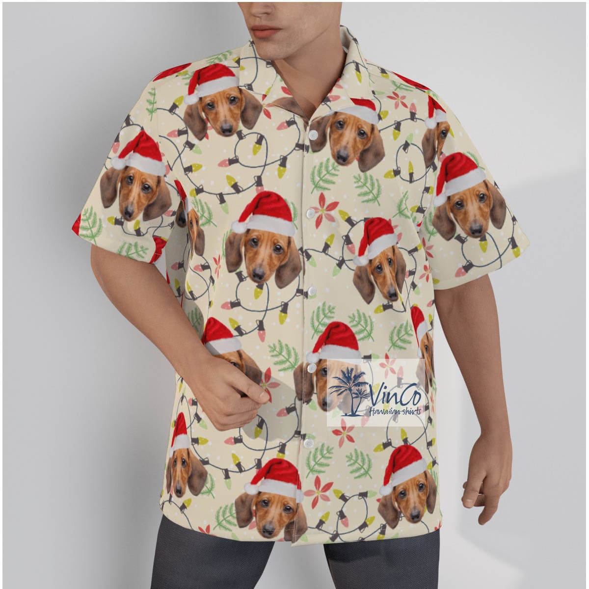 Custom Dog Face Christmas Hat Men’s Hawaiian Shirt (2)