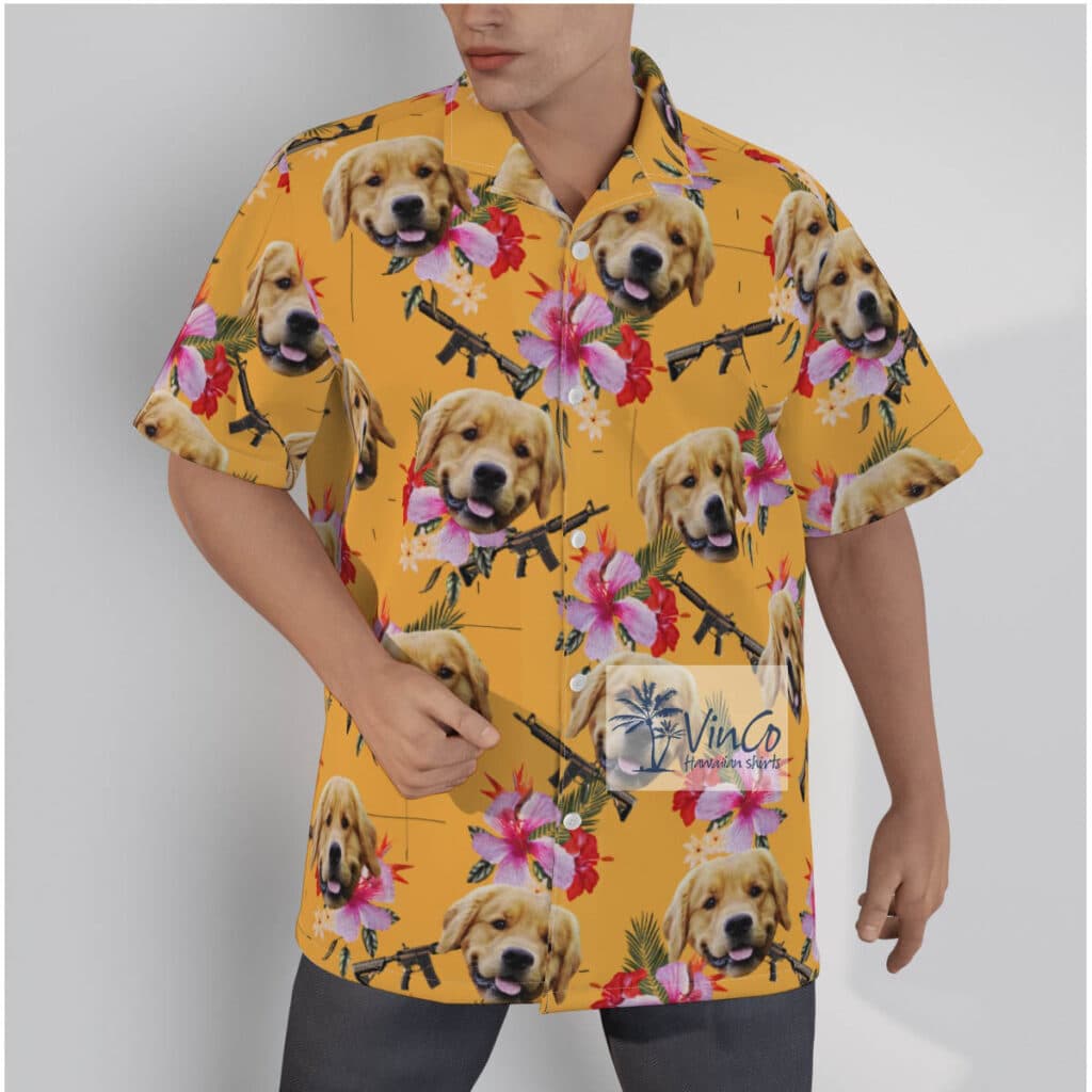 Custom Dog Face Floral Gun Hawaiian Shirt