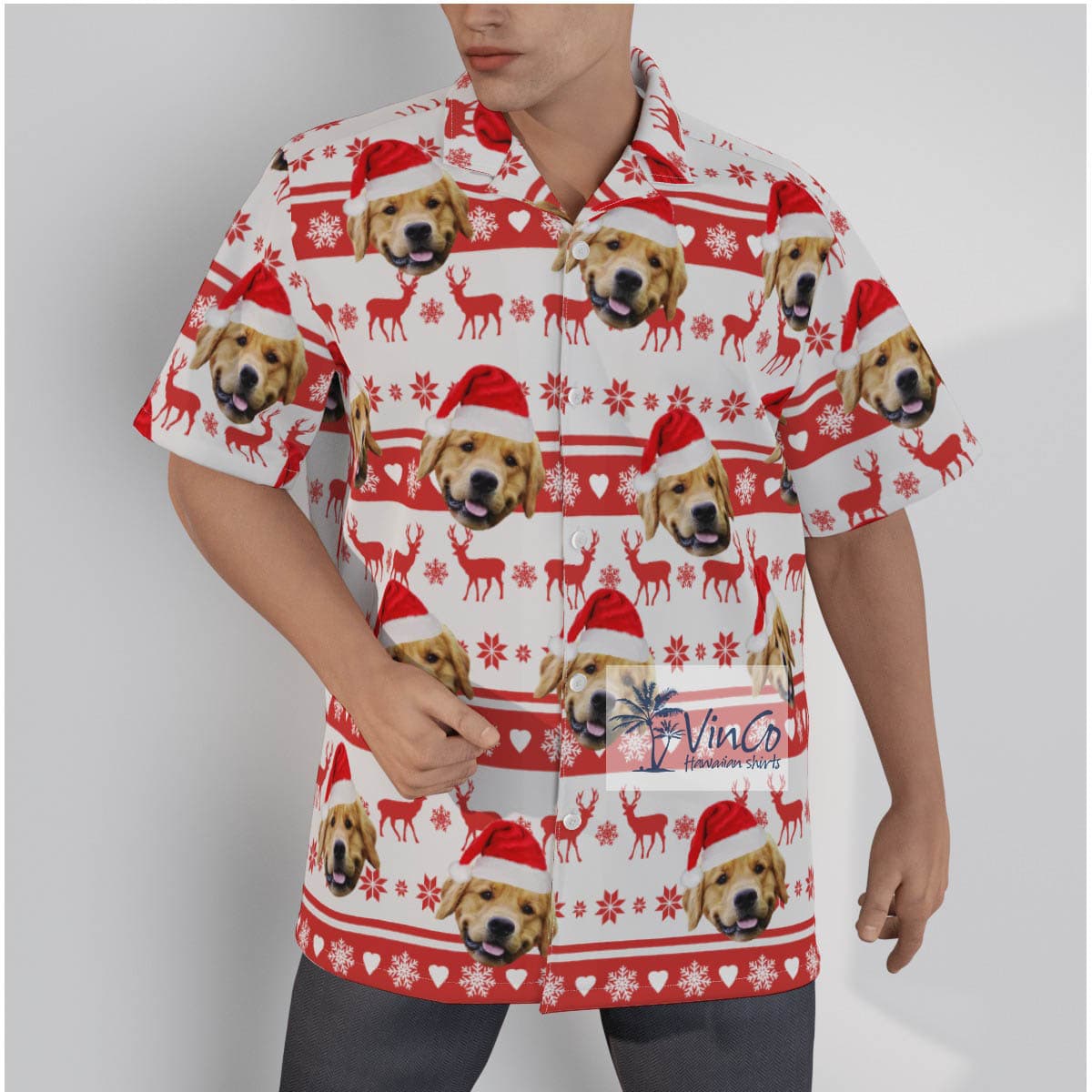 Custom Dog Face Hawaiian Christmas Shirt (1)