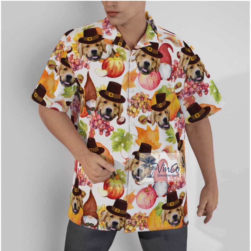 Custom Dog Face Thanksgiving Gnomes Hawaiian Shirt