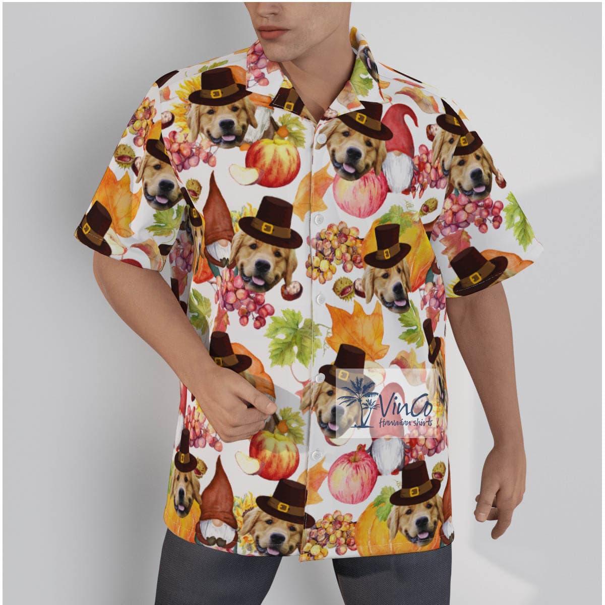 Custom Dog Face Thanksgiving Gnomes Hawaiian Shirt