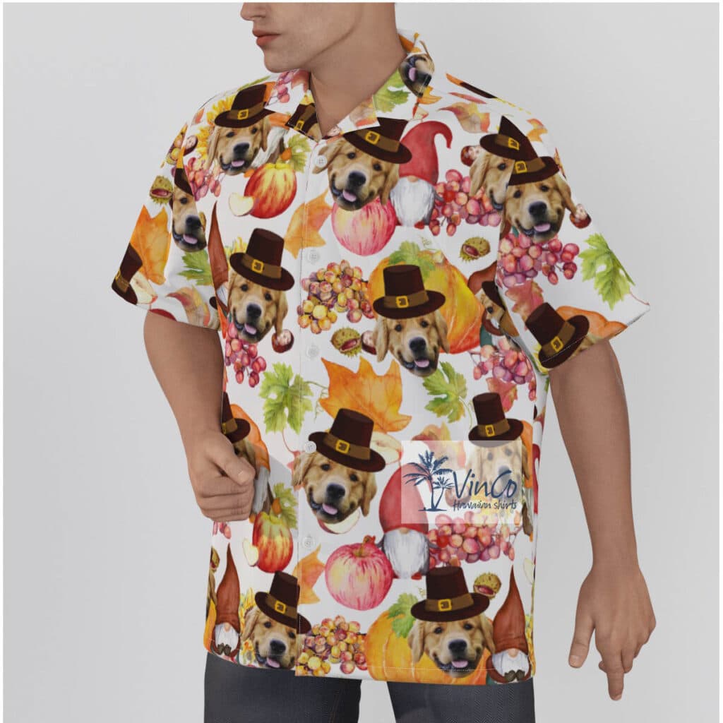 Custom Dog Face Thanksgiving Gnomes Hawaiian Shirt
