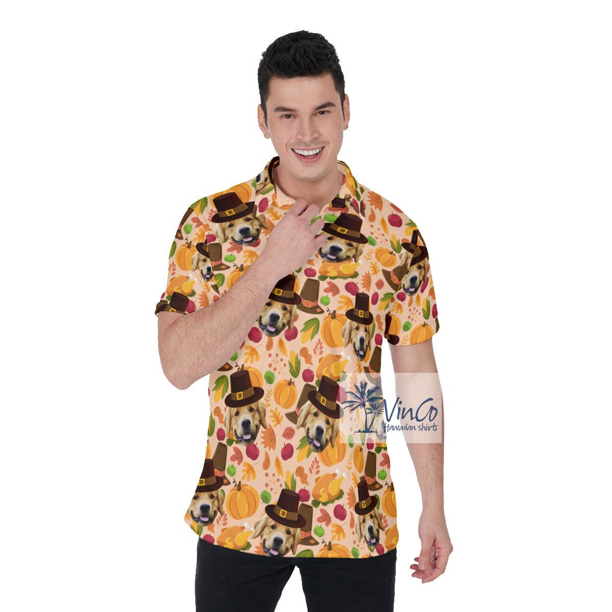 Custom Dog Face Thanksgiving Hawaiian Golf Polo Shirt