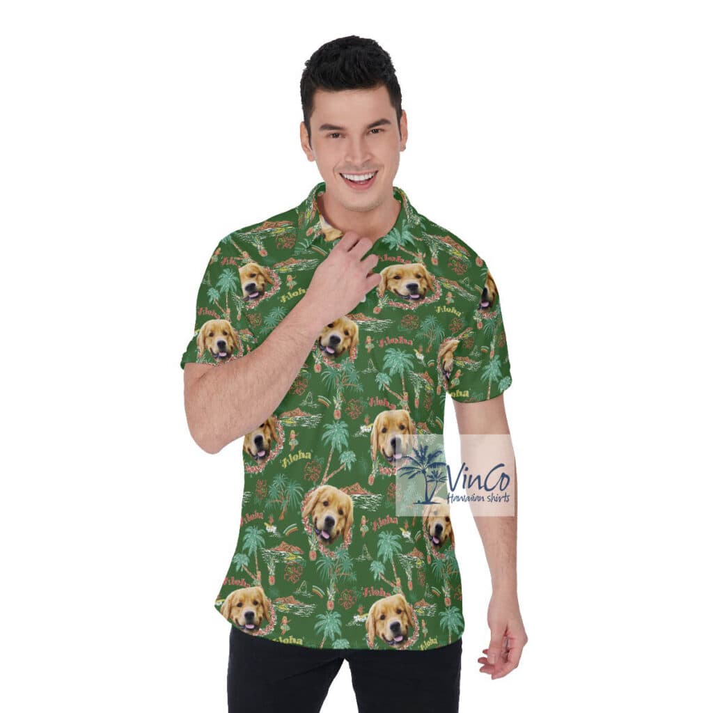 Custom Dog Face Tropical Hula Girl Hawaiian Polo Shirt