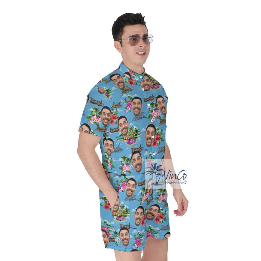 Custom Face Airplanes Hawaiian Romper For Men