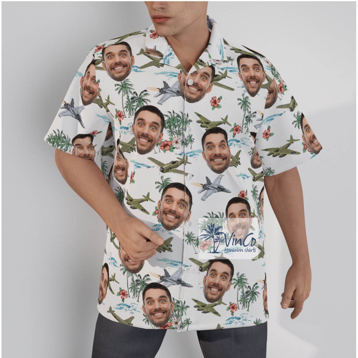 Custom Face Airplanes Tropical Hawaiian Shirt