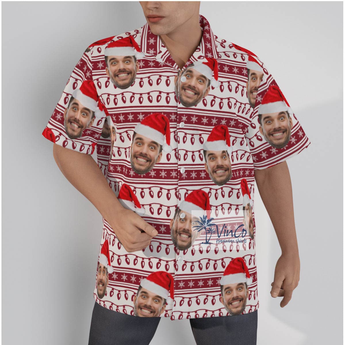 Custom Face All Over Print Christmas Aloha Hawaiian Shirt Christmas Lights (2)