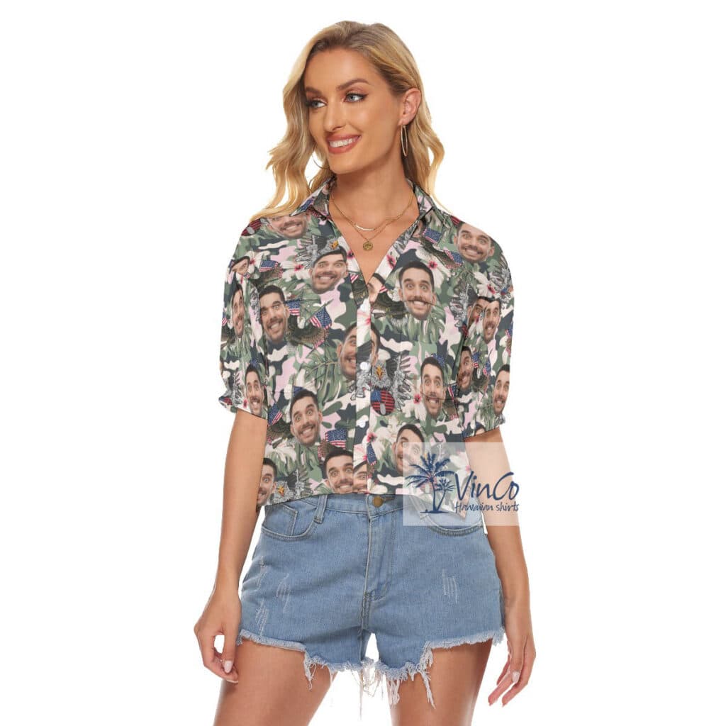 Custom Face American Eagle Gun Hawaiian Crop Top Shirt