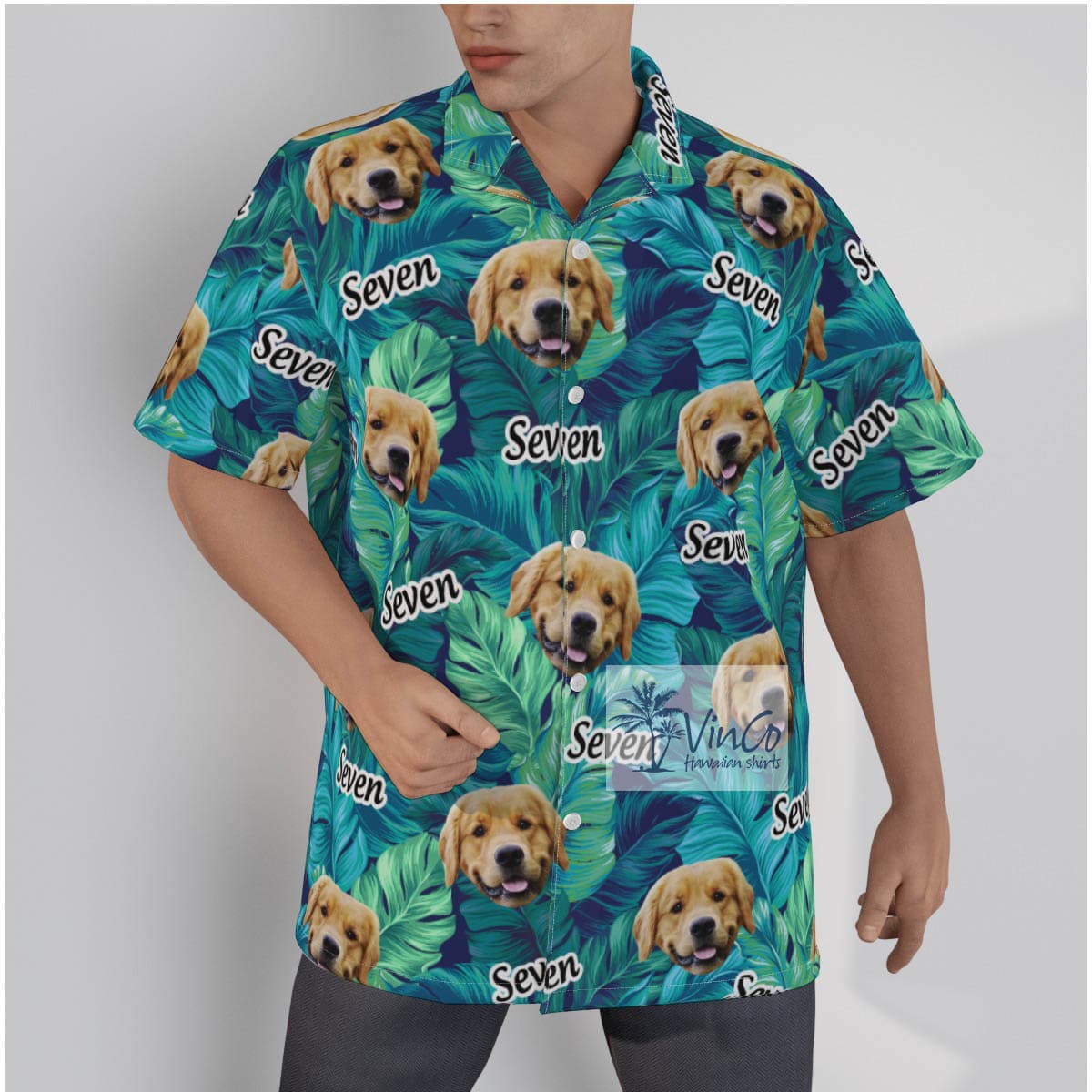 Custom Face And Name Tropical Leave Hawaiian Shirt