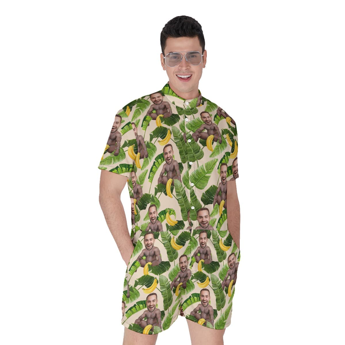 Custom Face Barry Wood Banana Tropical Romper For Men (1)