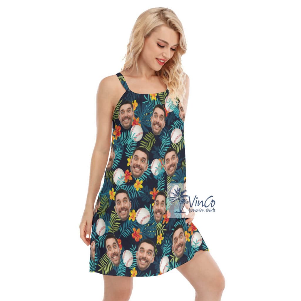 Custom Face Baseball Floral Hawaiian Cami Dress