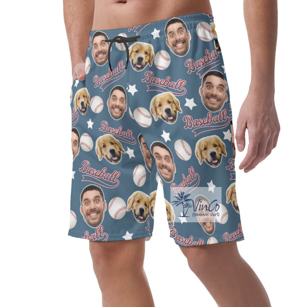 Custom Face Baseball Hawaiian Beach Shorts For Men