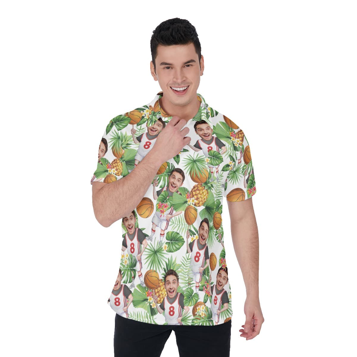 Custom Face Basketball Player Hawaiian Men's Short Sleeve Polo Shirts