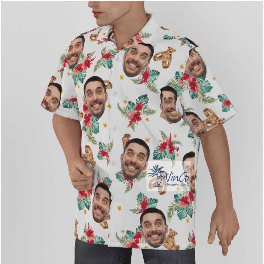 Custom Face Cute Bear Hibiscus Hawaiian Shirt