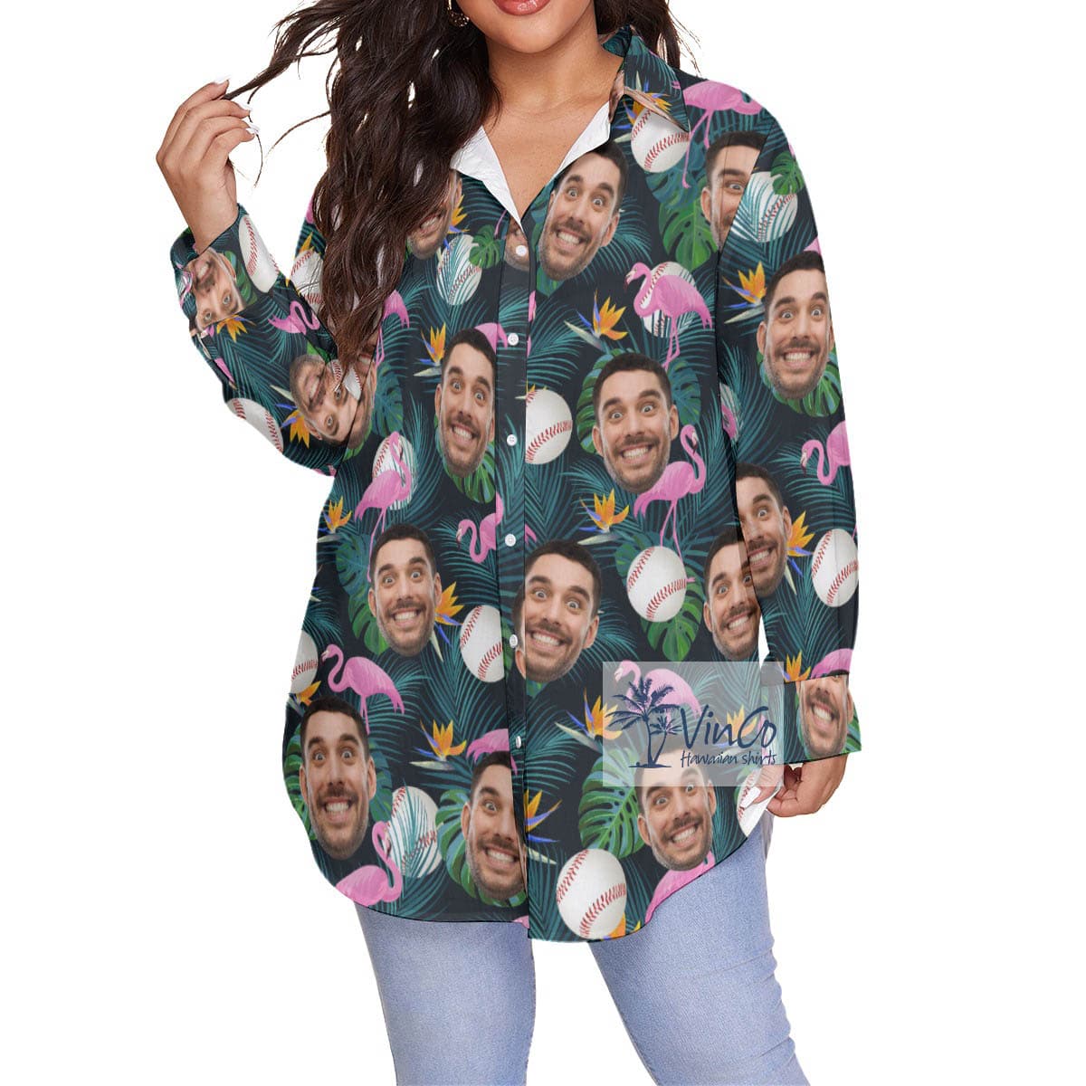 Custom Face Flamingo Baseball Hawaiian Plus Size Shirt