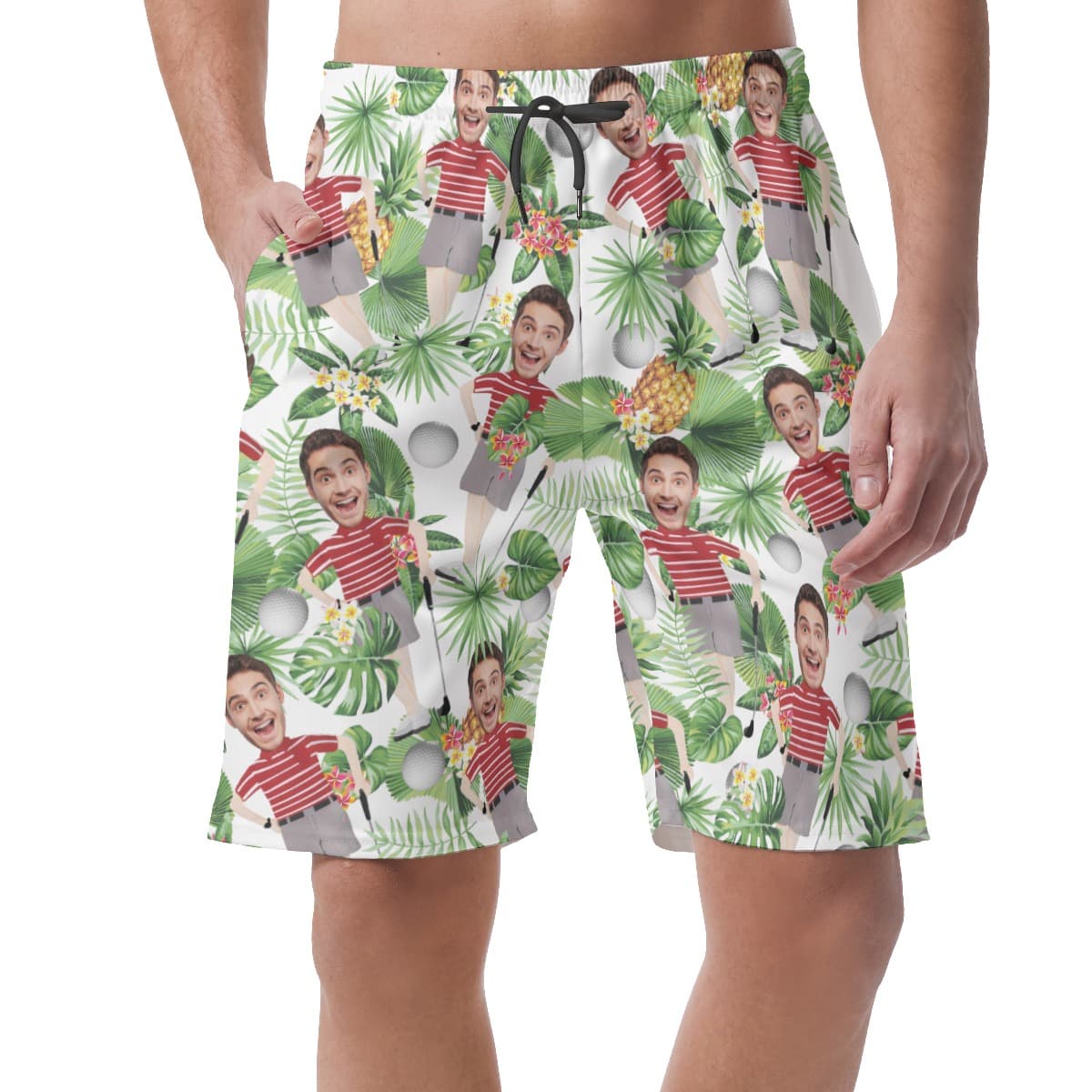 Custom Face Golf Player Hawaiian Casual Shorts For Men (1)