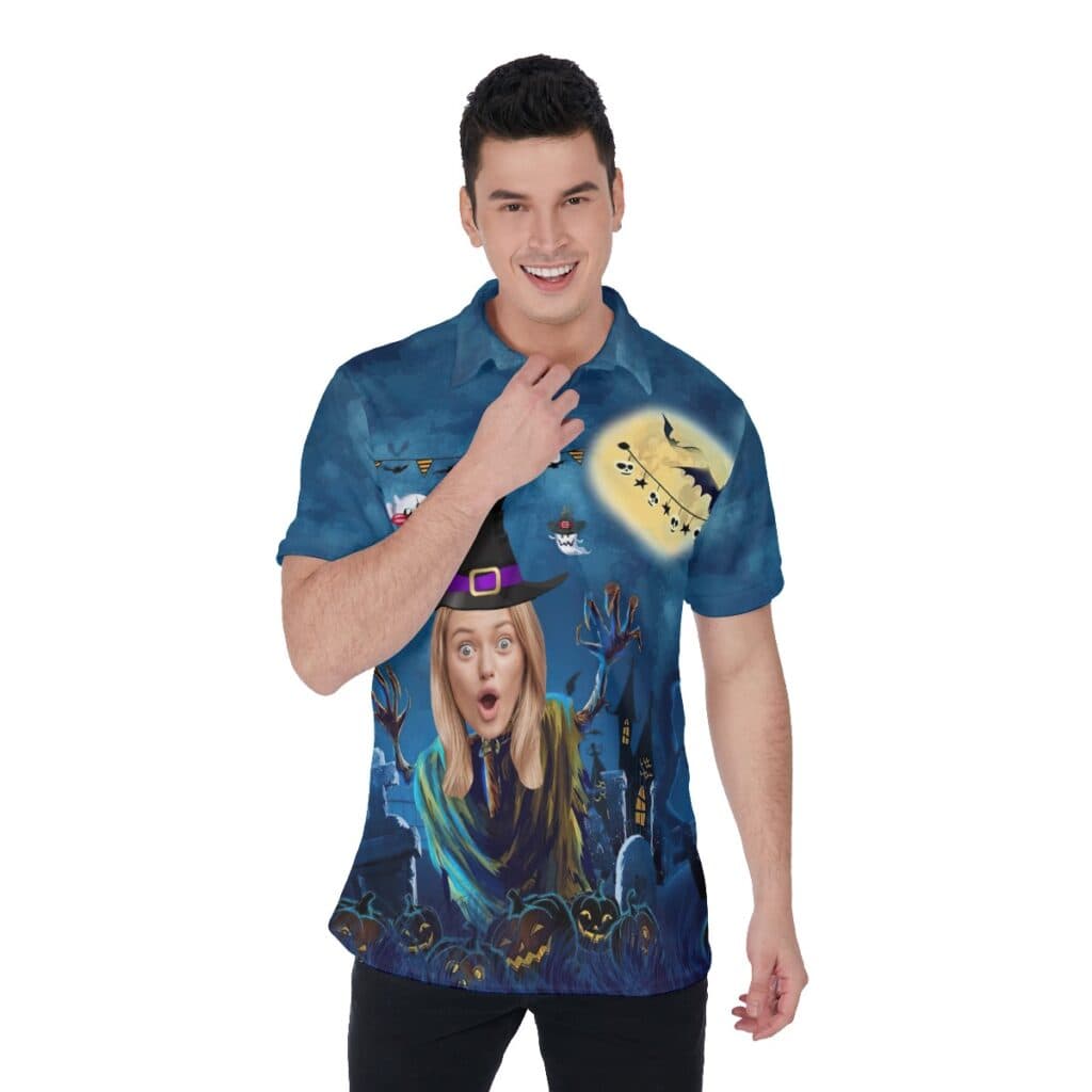 Custom Face Horror Hawaiian Polo Shirt Funny Halloween Witch