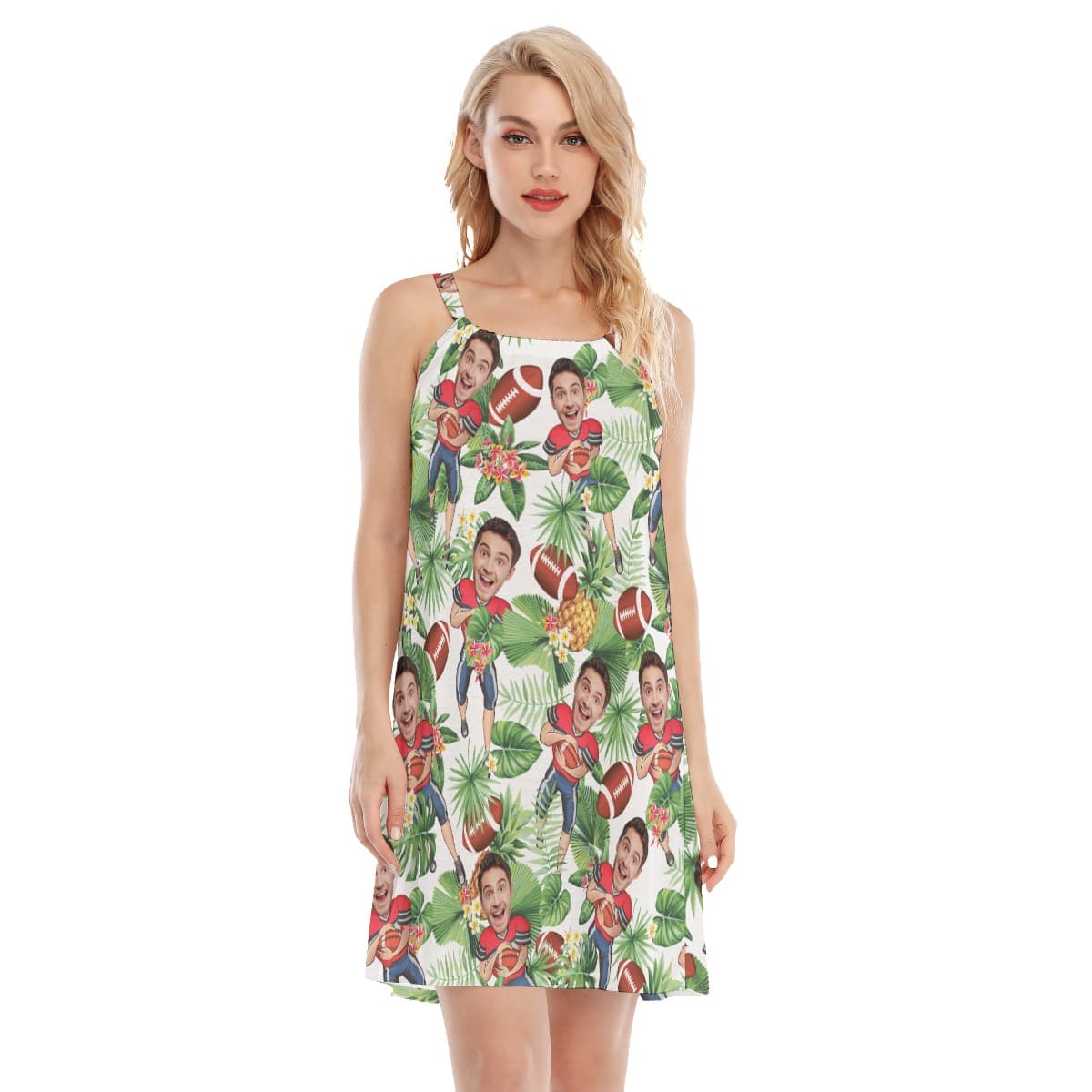 Custom Face Playing Football Hawaiian Dress For Women