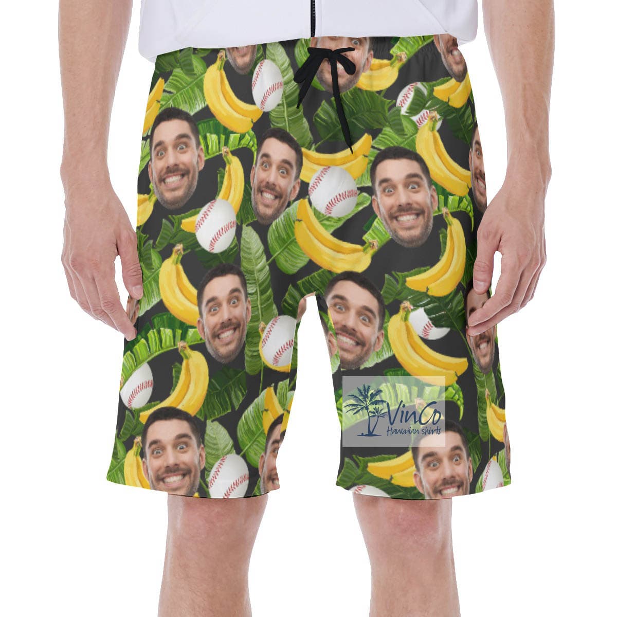Custom Face Tropical Banana Hawaiian Swim Trunks For Baseball Fans
