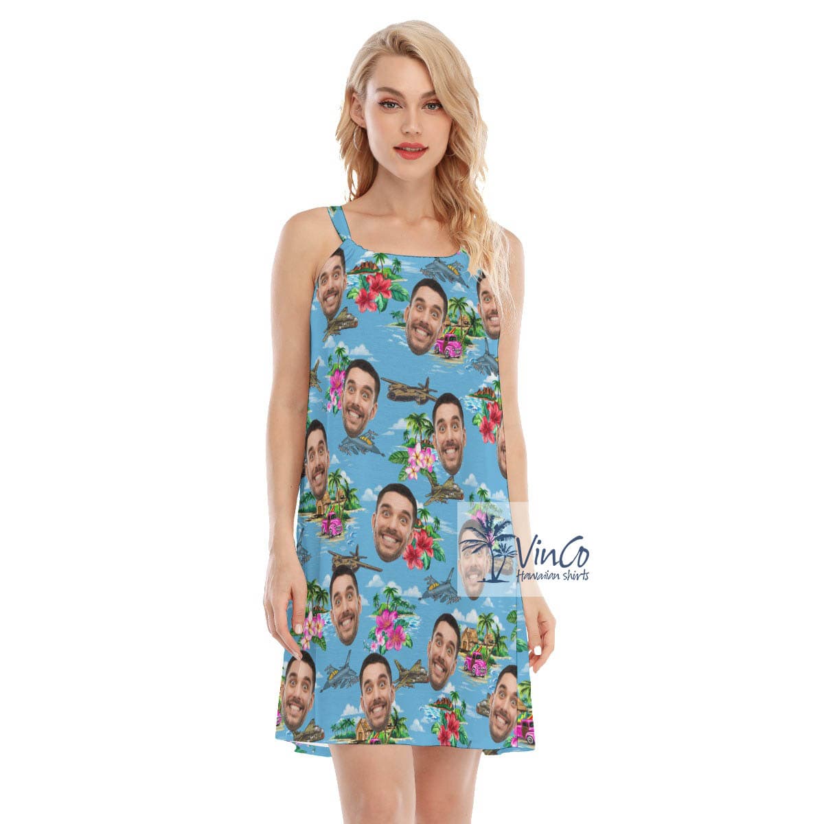 Custom Face Tropical Bomber Planes Hawaiian Dresses For Women (3)