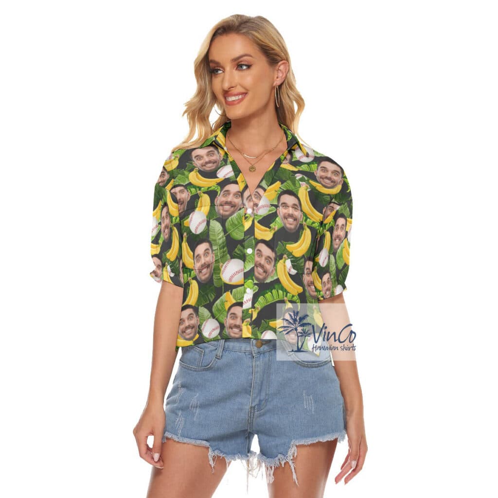 Custom Face Tropical Hawaiian Cropped Shirt For Baseball Fans