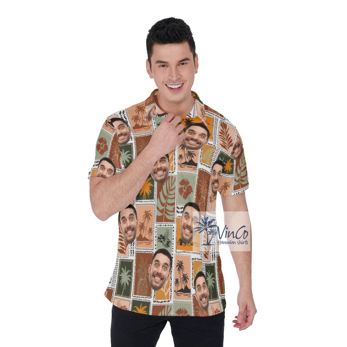 Custom Face Tropical Vintage Palm Tree Hawaiian Polo Shirt