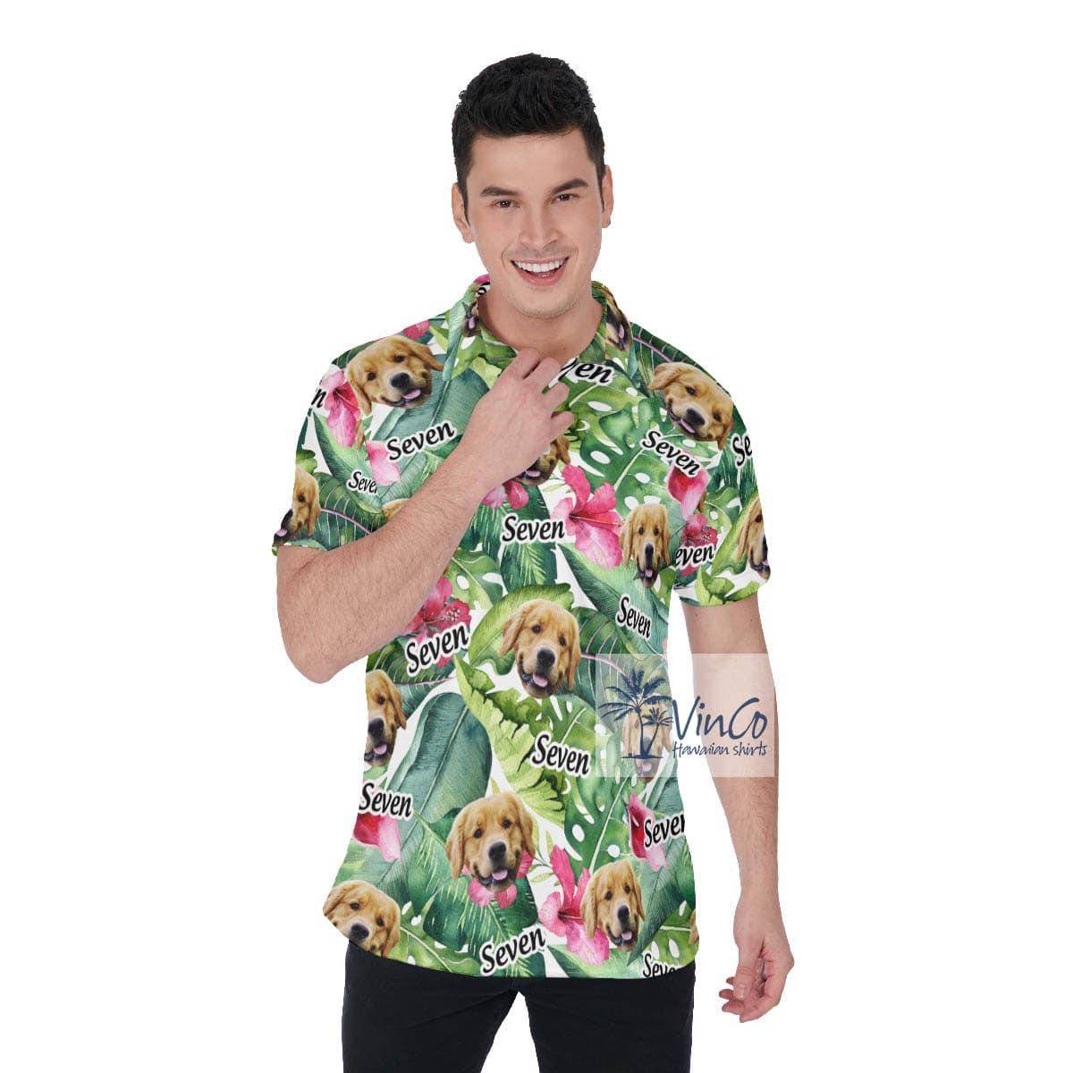 Custom Face With Name Tropical Hibiscus Hawaiian Polo Shirt